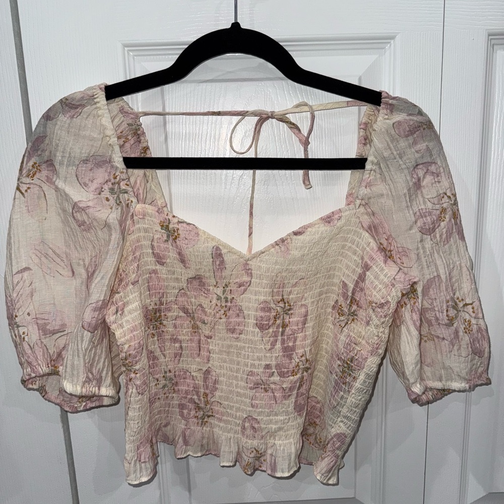 H&M Pink and Cream Floral Blouse